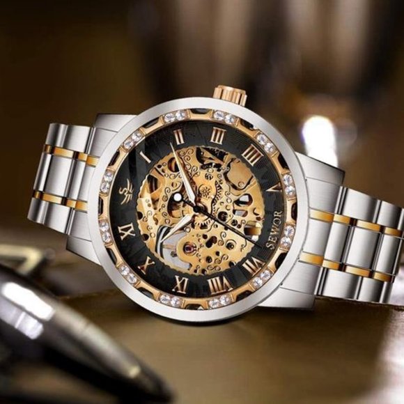 Mens Luxury Skeleton Mechanical Business Watch